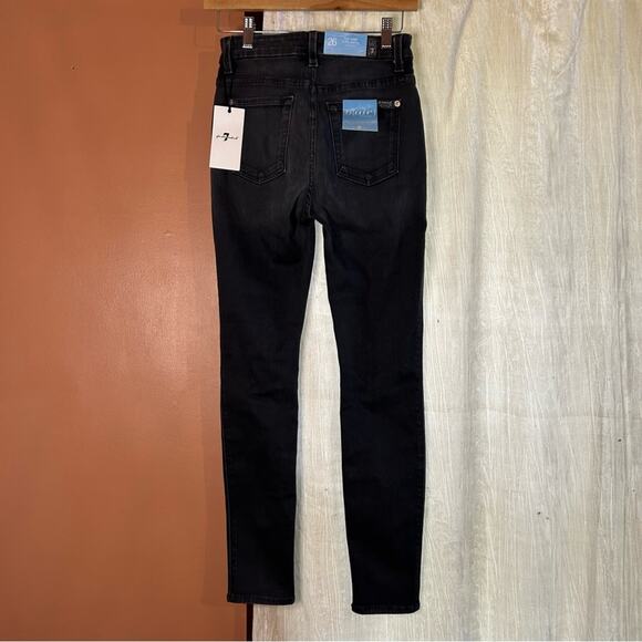 7 For All Mankind High Waist Ankle Skinny Jeans Stretch Washed Black $189 NWT 26 - Picture 7 of 11